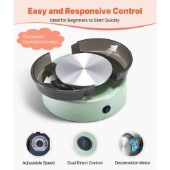 VEVOR Mini Pottery Wheel, 6 inch Turntable, Forward and Reverse Rotation, Adjustable Speed, Electric Clay Wheel for Kids and Beginners, with Shaping Tools, for Home DIY, Pottery Classes, Green
