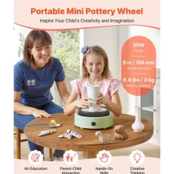 VEVOR Mini Pottery Wheel, 6 inch Turntable, Forward and Reverse Rotation, Adjustable Speed, Electric Clay Wheel for Kids and Beginners, with Shaping Tools, for Home DIY, Pottery Classes, Green