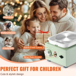 VEVOR Mini Pottery Wheel, 0-320RPM Adjustable Speed Detachable Basin Forming Machine, 2.56in/3.94in 2 Turntables Electric Ceramic Wheel Machine, 18pcs Accessories, for Art Craft Work Home DIY, Green