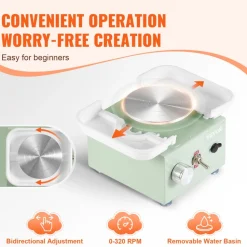 VEVOR Mini Pottery Wheel, 0-320RPM Adjustable Speed Detachable Basin Forming Machine, 2.56in/3.94in 2 Turntables Electric Ceramic Wheel Machine, 18pcs Accessories, for Art Craft Work Home DIY, Green