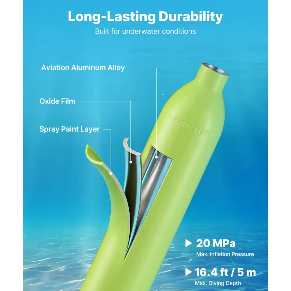 VEVOR Mini Scuba Tank, 1L Portable Diving Tank for Underwater Breathing, Reusable Lung Diving Cylinder up to 20 Minutes Dive Time, Emergency Rescue Pony Bottle with Adapter & Goggles for Snorkeling