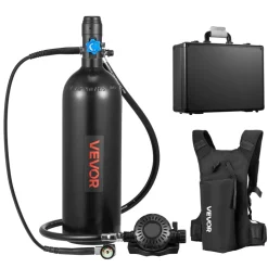VEVOR Mini Scuba Tank, 1.9L Portable Diving Tank for Underwater Breathing, Reusable Lung Diving Cylinder up to 35 Minutes Dive Time, Emergency Rescue Pony Bottle with Backpack & Case for Snorkeling