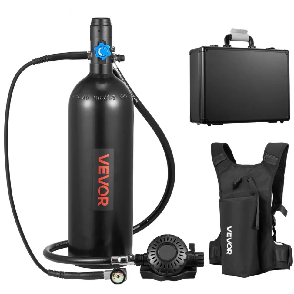 VEVOR Mini Scuba Tank, 1.9L Portable Diving Tank for Underwater Breathing, Reusable Lung Diving Cylinder up to 35 Minutes Dive Time, Emergency Rescue Pony Bottle with Backpack & Case for Snorkeling