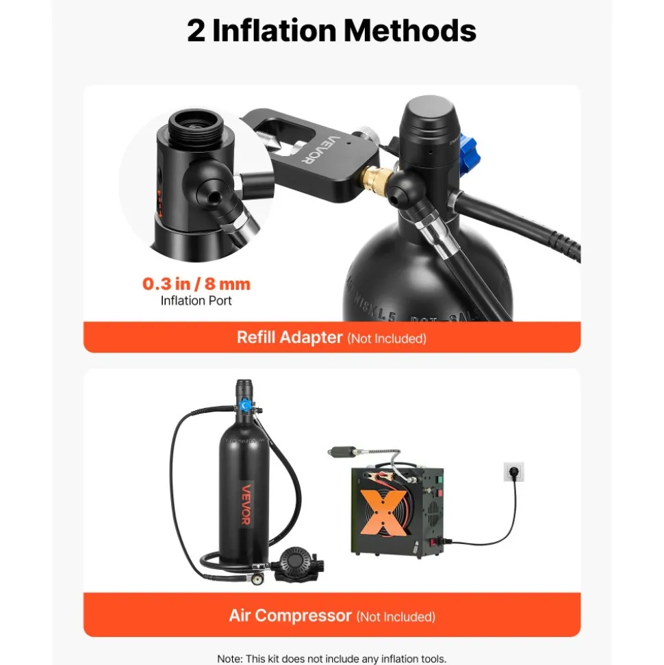VEVOR Mini Scuba Tank, 1.9L Portable Diving Tank for Underwater Breathing, Reusable Lung Diving Cylinder up to 35 Minutes Dive Time, Emergency Rescue Pony Bottle with Backpack & Case for Snorkeling