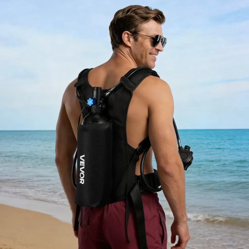 VEVOR Mini Scuba Tank, 1.9L Portable Diving Tank for Underwater Breathing, Reusable Lung Diving Cylinder up to 35 Minutes Dive Time, Emergency Rescue Pony Bottle with Backpack & Case for Snorkeling