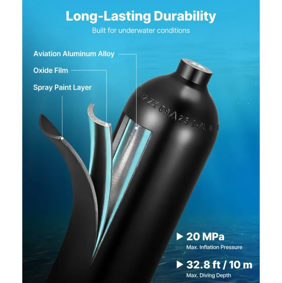 VEVOR Mini Scuba Tank, 1.9L Portable Diving Tank for Underwater Breathing, Reusable Lung Diving Cylinder up to 35 Minutes Dive Time, Emergency Rescue Pony Bottle with Backpack & Case for Snorkeling