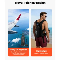 VEVOR Mini Scuba Tank, 1.9L Portable Small Diving Tank for Underwater Breathing, Reusable Lung Diving Cylinder up to 35 Minutes Dive Time, Emergency Rescue Pony Bottle with Backpack for Snorkeling