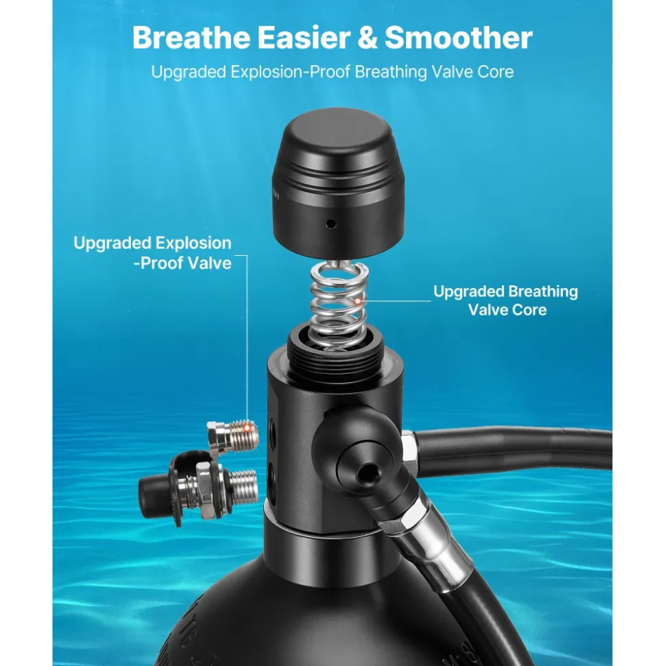 VEVOR Mini Scuba Tank, 1.9L Portable Small Diving Tank for Underwater Breathing, Reusable Lung Diving Cylinder up to 35 Minutes Dive Time, Emergency Rescue Pony Bottle with Backpack for Snorkeling