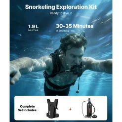 VEVOR Mini Scuba Tank, 1.9L Portable Small Diving Tank for Underwater Breathing, Reusable Lung Diving Cylinder up to 35 Minutes Dive Time, Emergency Rescue Pony Bottle with Backpack for Snorkeling