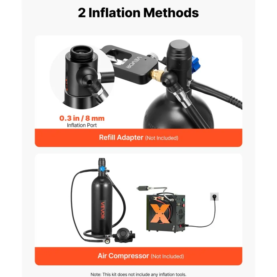 VEVOR Mini Scuba Tank, 1.9L Portable Small Diving Tank for Underwater Breathing, Reusable Lung Diving Cylinder up to 35 Minutes Dive Time, Emergency Rescue Pony Bottle with Backpack for Snorkeling