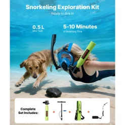 VEVOR Mini Scuba Tank, 0.5L Portable Diving Tank for Underwater Breathing, Reusable Lung Diving Cylinder up to 10 Minutes Dive Time, Emergency Rescue Pony Bottle with Pump, Bag, Lanyard for Snorkeling