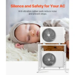 VEVOR Mini Split Ground Stand, Anti-Vibration Mini Split Stand for 9000-18000 BTU Ductless Air Conditioner Heat Pump, Heavy Duty AC Base Bracket Floor Mount w/ 551LBS Max. Load,Dual Levels