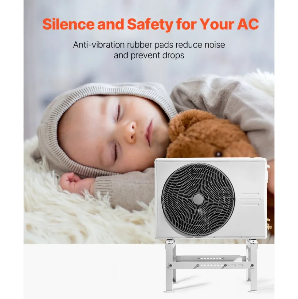 VEVOR Mini Split Ground Stand, Adjustable Anti-Vibration Mini Split Stand for 9000-24000 BTU Ductless Air Conditioner Heat Pump, Heavy Duty AC Base Bracket Floor Mount w/ 551LBS Max. Load Capacity