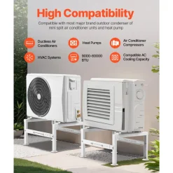 VEVOR Mini Split Ground Stand, Adjustable Anti-Vibration Mini Split Stand for 9000-24000 BTU Ductless Air Conditioner Heat Pump, Heavy Duty AC Base Bracket Floor Mount w/ 551LBS Max. Load Capacity
