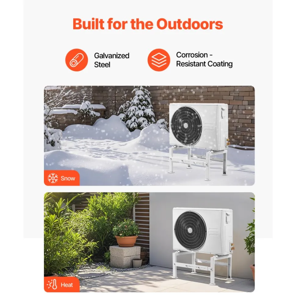 VEVOR Mini Split Ground Stand, Adjustable Anti-Vibration Mini Split Stand for 9000-24000 BTU Ductless Air Conditioner Heat Pump, Heavy Duty AC Base Bracket Floor Mount w/ 551LBS Max. Load Capacity