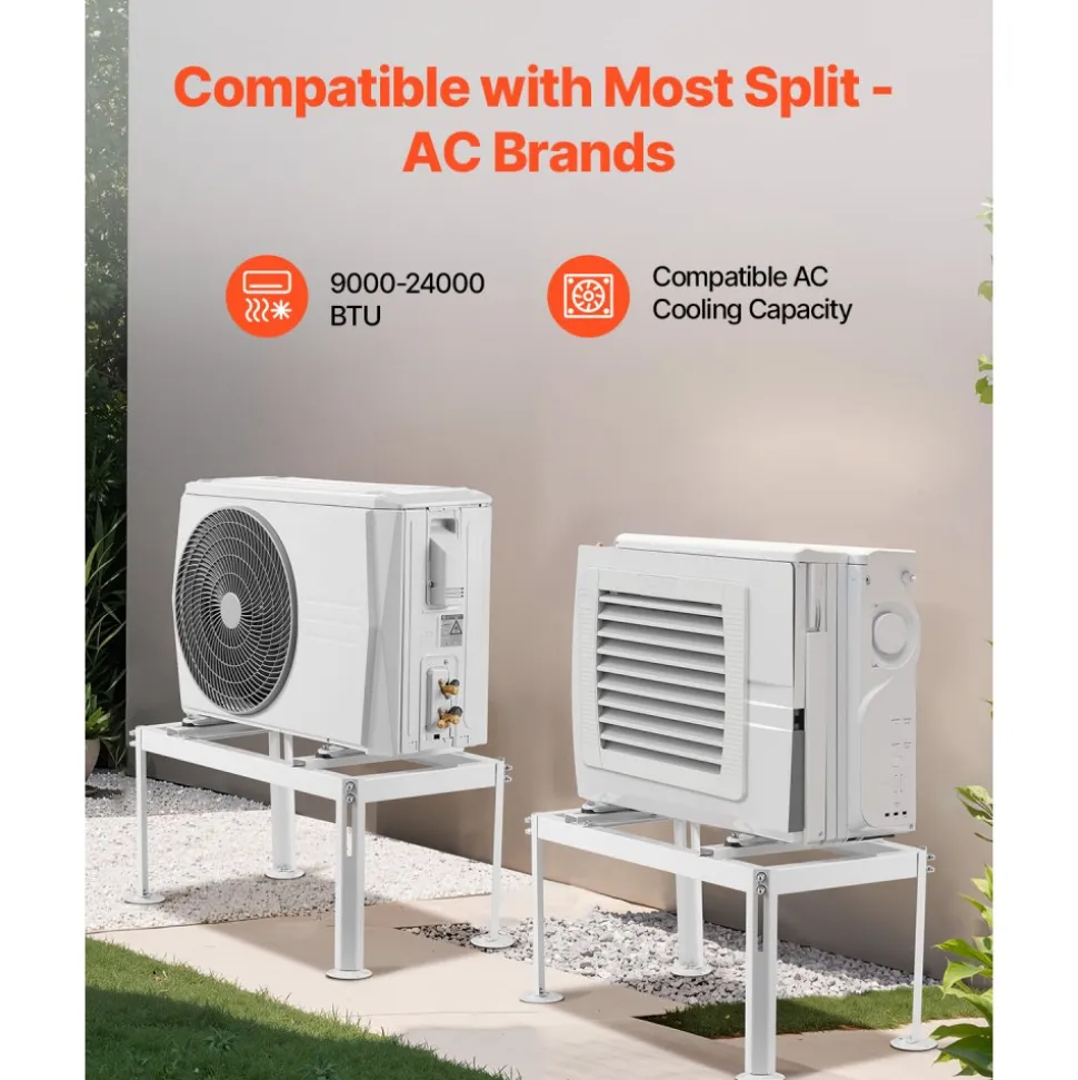 VEVOR Mini Split Ground Stand, Adjustable Anti-Vibration Mini Split Stand for 9000-36000 BTU Ductless Air Conditioner Heat Pump, Heavy Duty AC Base Bracket Floor Mount w/ 661LBS Max. Load Capacity