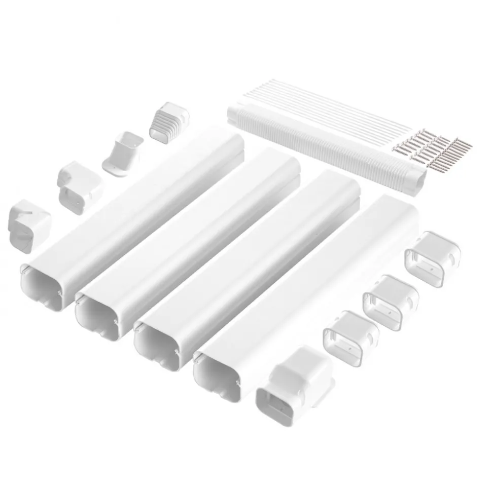 VEVOR Mini Split Line Set Cover 3-inch W 17.6Ft L, PVC Decorative Pipe Line Cover For Air Conditioner with 4 Straight Ducts & Full Components Easy to Install, Paintable for Heat Pumps, White