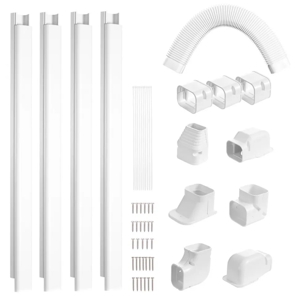 VEVOR Mini Split Line Set Cover 3-inch W 17.6Ft L, PVC Decorative Pipe Line Cover For Air Conditioner with 4 Straight Ducts & Full Components Easy to Install, Paintable for Heat Pumps, White