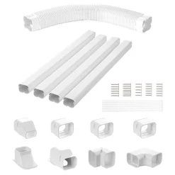VEVOR Mini Split Line Set Cover 3-inch W 17.6Ft L, PVC Decorative Pipe Line Cover For Air Conditioner with 4 Straight Ducts & Full Components Easy to Install, Paintable for Heat Pumps, White