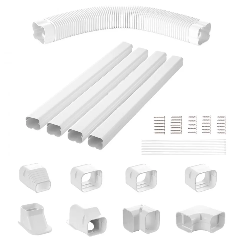 VEVOR Mini Split Line Set Cover 3-inch W 17.6Ft L, PVC Decorative Pipe Line Cover For Air Conditioner with 4 Straight Ducts & Full Components Easy to Install, Paintable for Heat Pumps, White