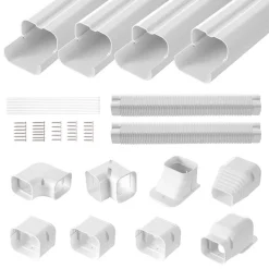 VEVOR Mini Split Line Set Cover 3-inch W 17.6Ft L, PVC Decorative Pipe Line Cover For Air Conditioner with 4 Straight Ducts & Full Components Easy to Install, Paintable for Heat Pumps, White