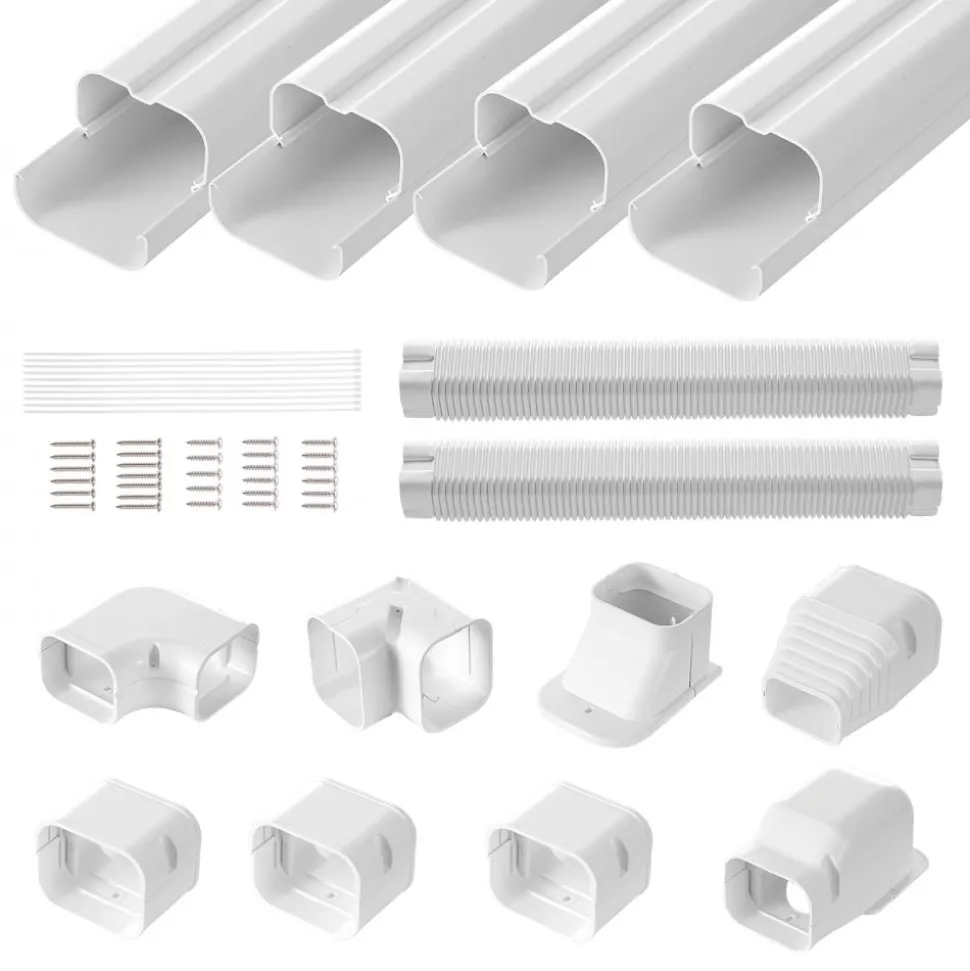 VEVOR Mini Split Line Set Cover 3-inch W 17.6Ft L, PVC Decorative Pipe Line Cover For Air Conditioner with 4 Straight Ducts & Full Components Easy to Install, Paintable for Heat Pumps, White