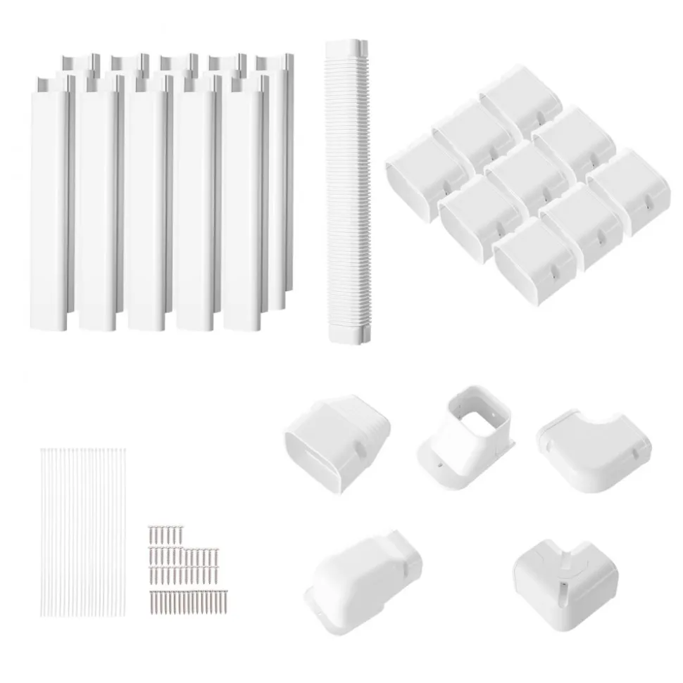 VEVOR Mini Split Line Set Cover 3-inch W 17.7Ft L, PVC Decorative Pipe Line Cover For Air Conditioner with 10 Straight Ducts & Full Components Easy to Install, Paintable for Heat Pumps, White