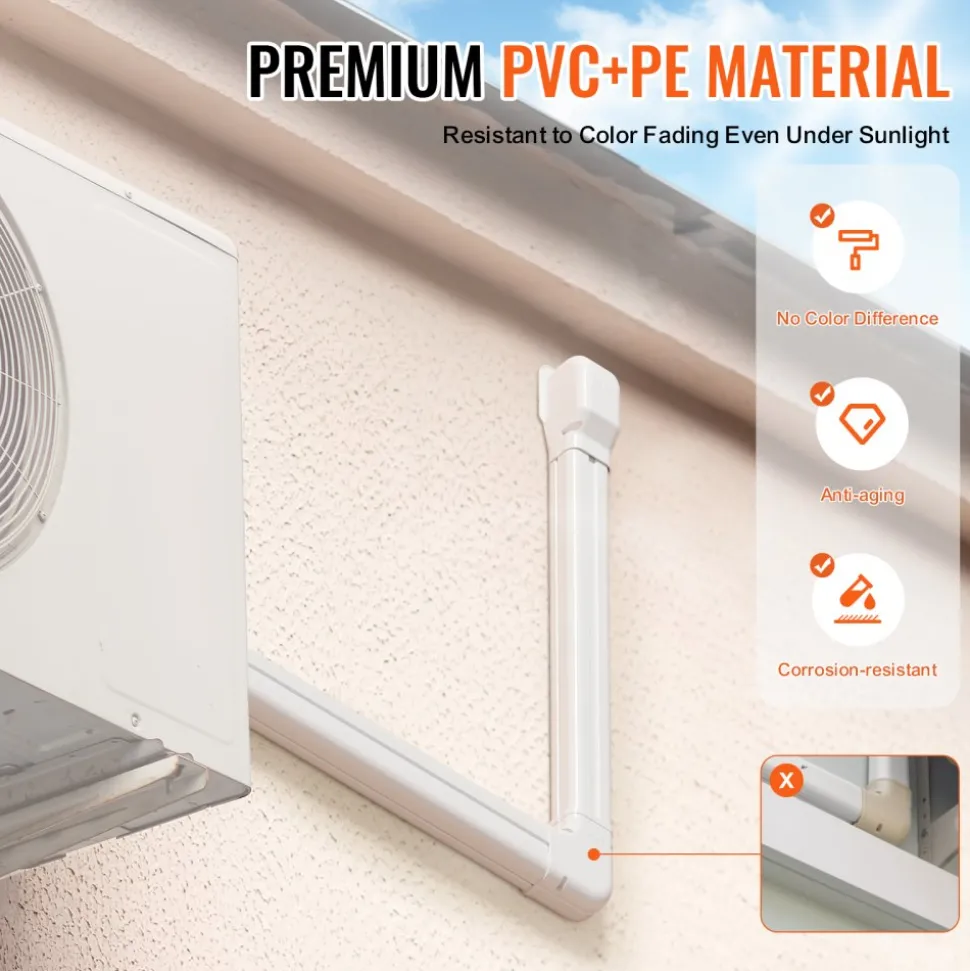 VEVOR Mini Split Line Set Cover 3-inch W 17.7Ft L, PVC Decorative Pipe Line Cover For Air Conditioner with 10 Straight Ducts & Full Components Easy to Install, Paintable for Heat Pumps, White