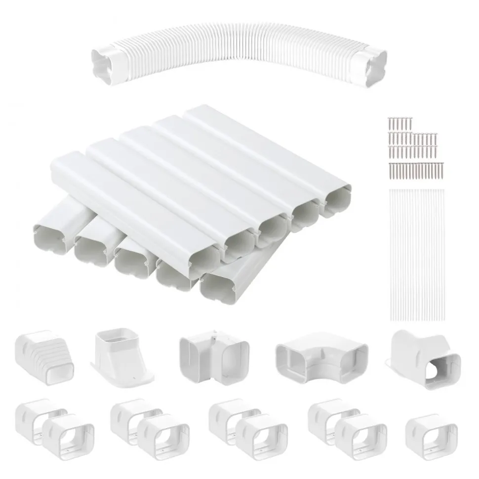 VEVOR Mini Split Line Set Cover 3-inch W 17.7Ft L, PVC Decorative Pipe Line Cover For Air Conditioner with 10 Straight Ducts & Full Components Easy to Install, Paintable for Heat Pumps, White