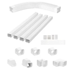 VEVOR Mini Split Line Set Cover 3-inch W 15.8Ft L, PVC Decorative Pipe Line Cover For Air Conditioner with 4 Straight Ducts & Full Components Easy to Install, Paintable for Heat Pumps, White