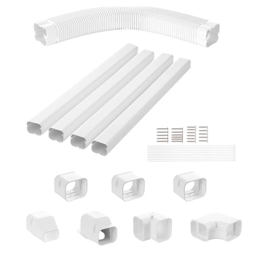 VEVOR Mini Split Line Set Cover 3-inch W 15.8Ft L, PVC Decorative Pipe Line Cover For Air Conditioner with 4 Straight Ducts & Full Components Easy to Install, Paintable for Heat Pumps, White