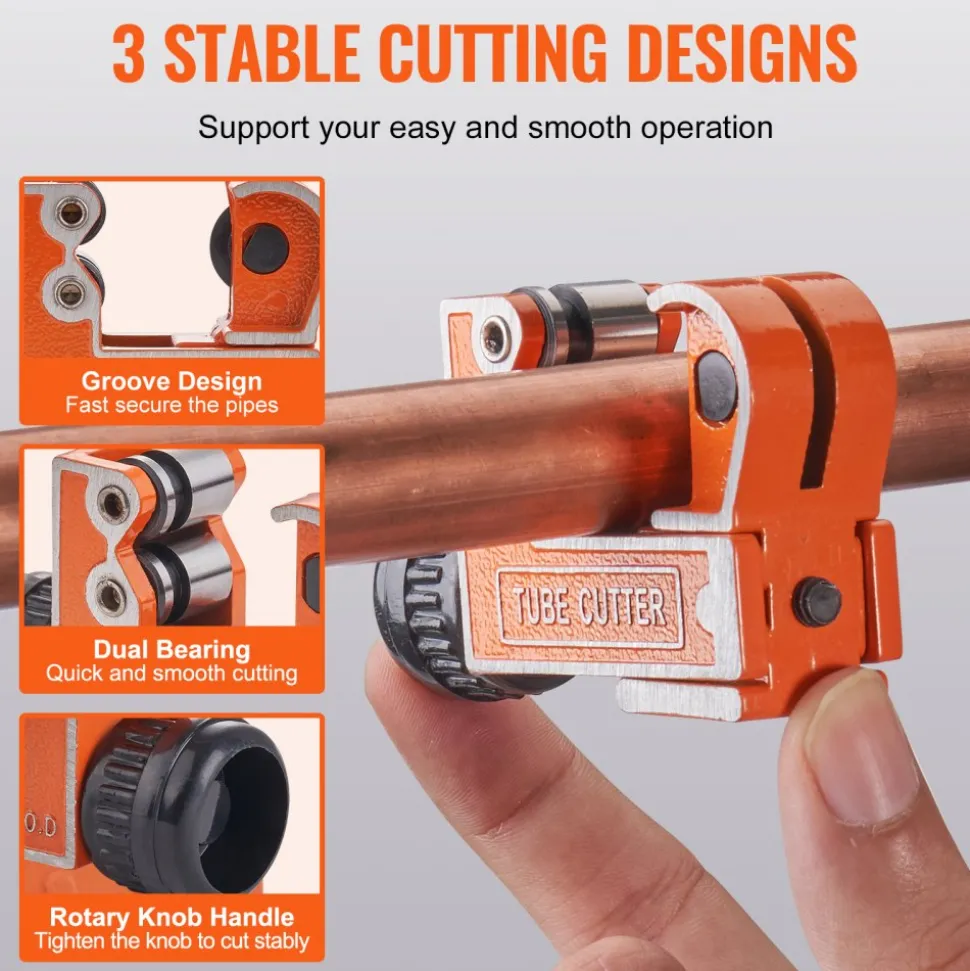 VEVOR Mini Tubing Cutter, 1/8" - 1-1/8" O.D. Mini Copper Pipe Cutter, Heavy Duty Compact Tube Cutter Tool with High-Speed SKD Blade for Copper, Aluminum, Galvanized, Plastic Pipes