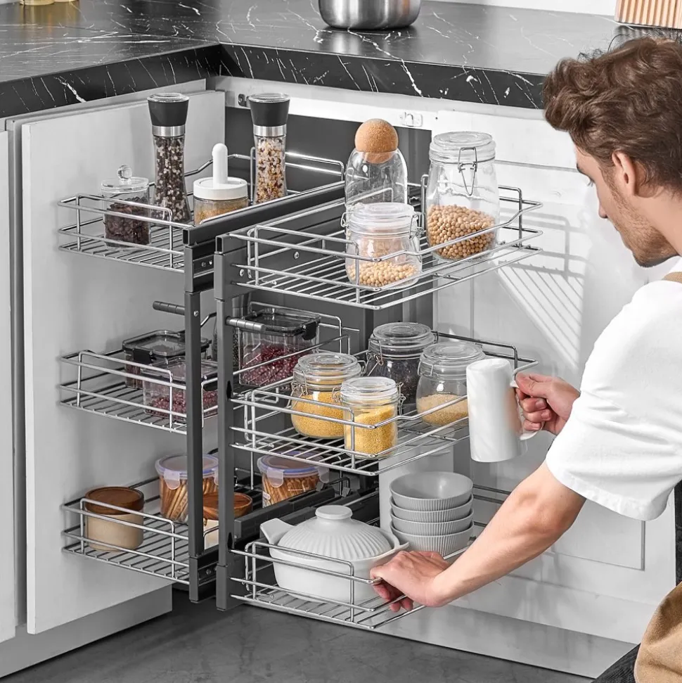 VEVOR Min 15"W Opening Blind Corner Pull Out Organizer, 3 Tier 6 Shelf Kitchen Cabinet Organizer, Chrome Carbon Steel Storage Basket, Slide Out Storage Organizer, Left & Right Open Compatible