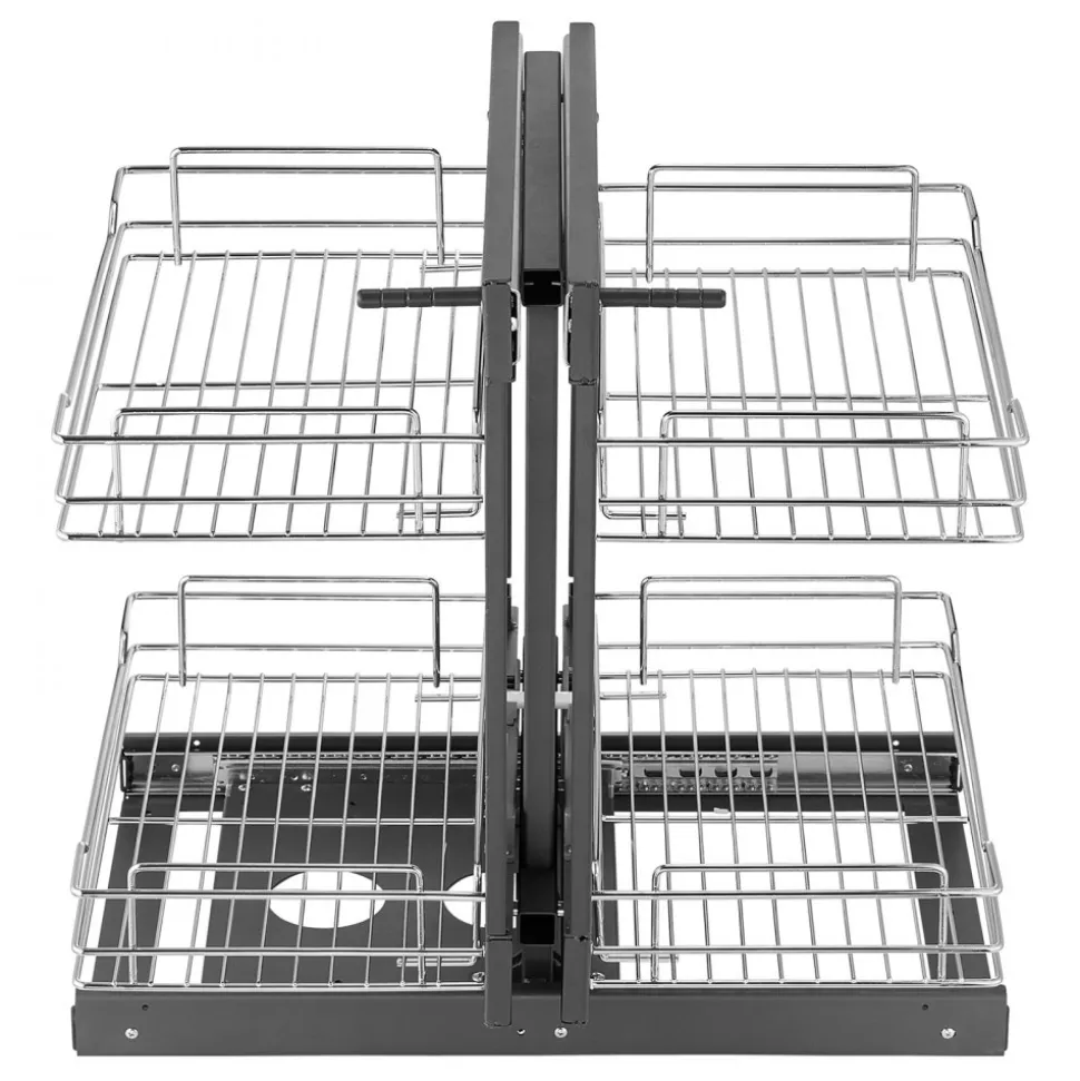 VEVOR Min 15"W Opening Blind Corner Pull Out Organizer, 2 Tier 4 Shelf Kitchen Cabinet Organizer, Chrome Carbon Steel Storage Basket, Slide Out Storage Organizer, Left & Right Open Compatible