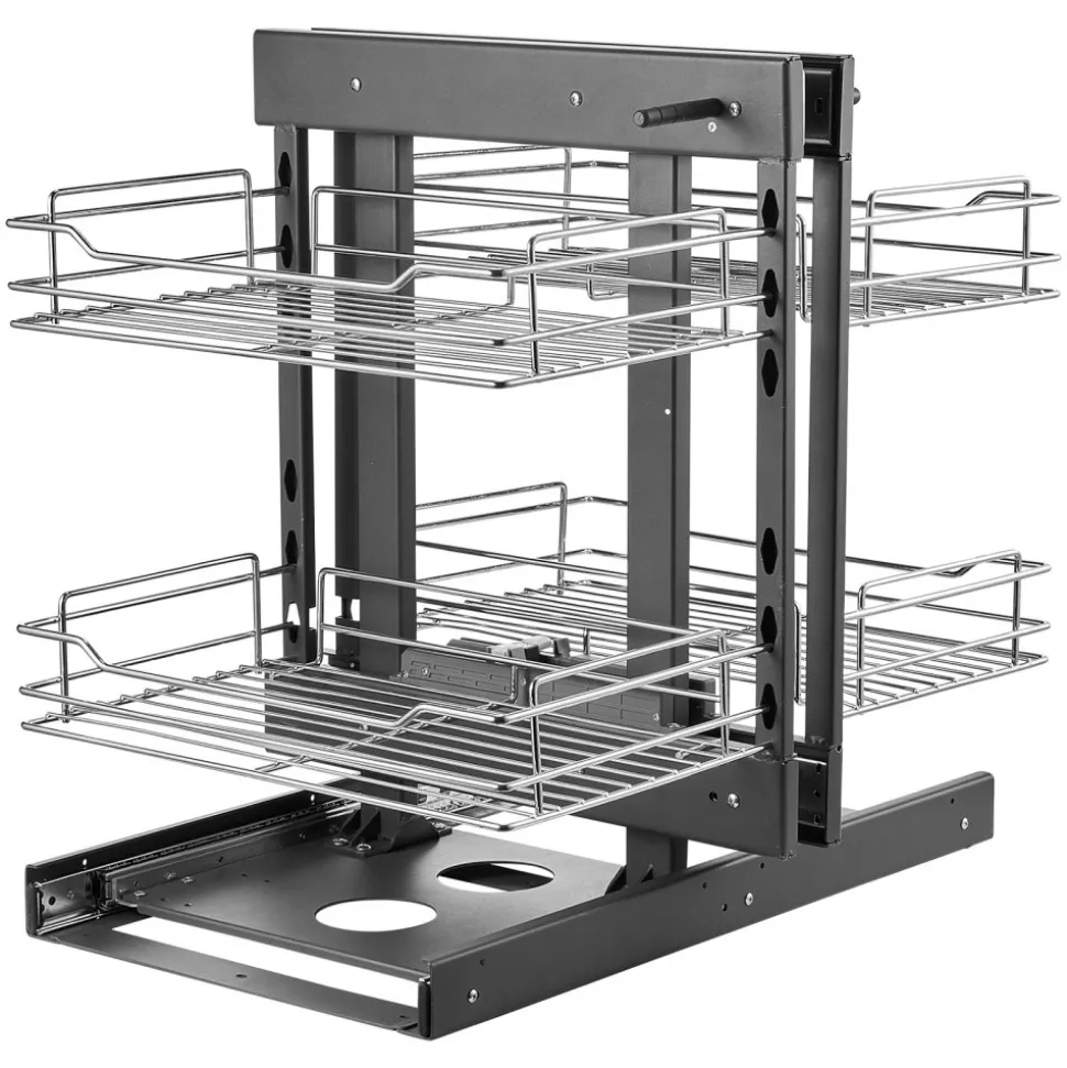 VEVOR Min 15"W Opening Blind Corner Pull Out Organizer, 2 Tier 4 Shelf Kitchen Cabinet Organizer, Chrome Carbon Steel Storage Basket, Slide Out Storage Organizer, Left & Right Open Compatible
