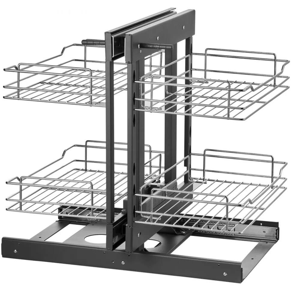 VEVOR Min 15"W Opening Blind Corner Pull Out Organizer, 2 Tier 4 Shelf Kitchen Cabinet Organizer, Chrome Carbon Steel Storage Basket, Slide Out Storage Organizer, Left & Right Open Compatible