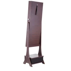 VEVOR Mirror Jewelry Cabinet, Standing Mirror with Storage, Lockable Jewelry Mirror Organizer with Full Length Mirror, Velvet Lining, Interior LED Light, Drawer, Freestanding Jewelry Armoire, Brown