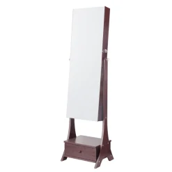 VEVOR Mirror Jewelry Cabinet, Standing Mirror with Storage, Lockable Jewelry Mirror Organizer with Full Length Mirror, Velvet Lining, Interior LED Light, Drawer, Freestanding Jewelry Armoire, Brown