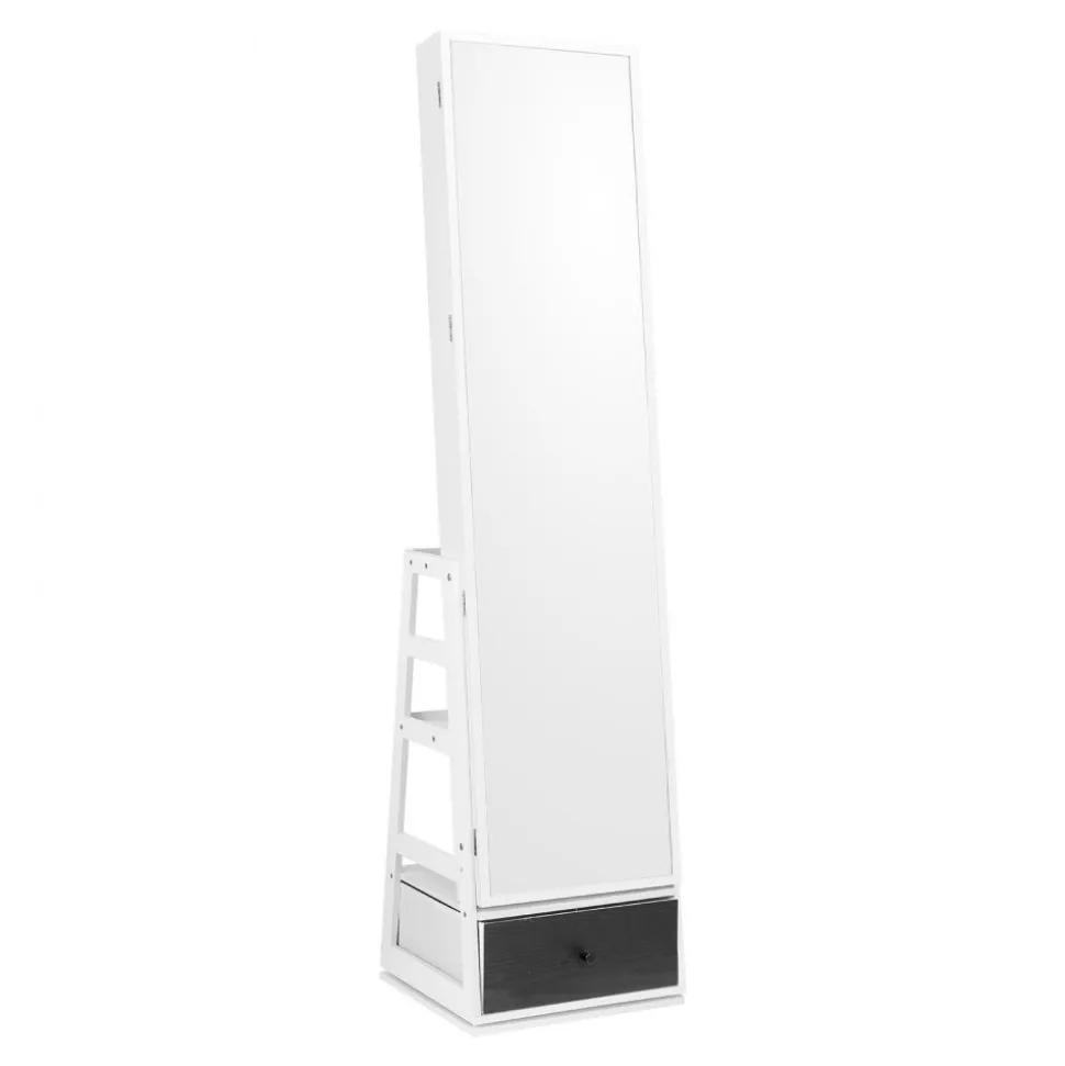 VEVOR Mirror Jewelry Cabinet, 360° Swivel Standing Mirror with Storage, Lockable Jewelry Mirror Organizer with Full Length Mirror, Velvet Lining, LED Light, Drawer, Freestanding Jewelry Armoire, White