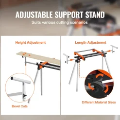 VEVOR Miter Saw Stand, 300lbs Load Capacity Steel Collapsible Stand for Miter Saw with One-piece Mounting Brackets Clamps, Adjustable Height and Length, Portable Compact and Folding Miter Saw Stand