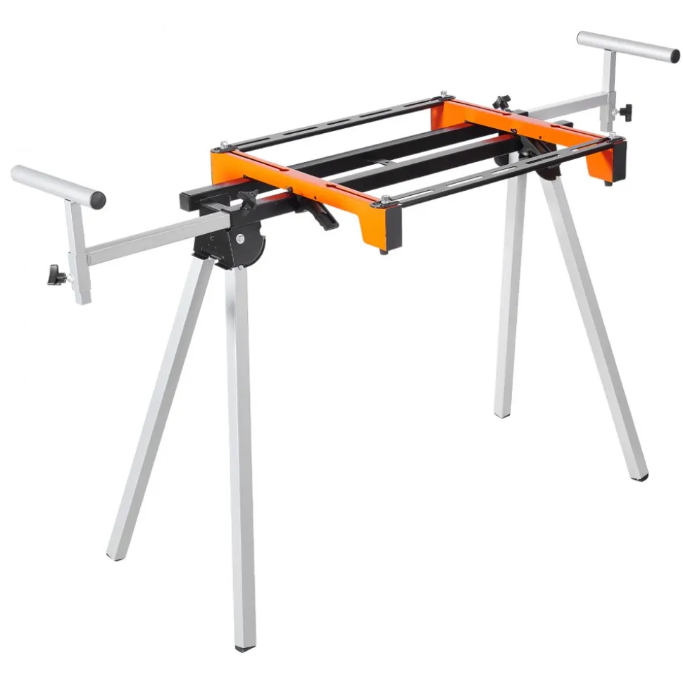 VEVOR Miter Saw Stand, 300lbs Load Capacity Steel Collapsible Stand for Miter Saw with One-piece Mounting Brackets Clamps, Adjustable Height and Length, Portable Compact and Folding Miter Saw Stand