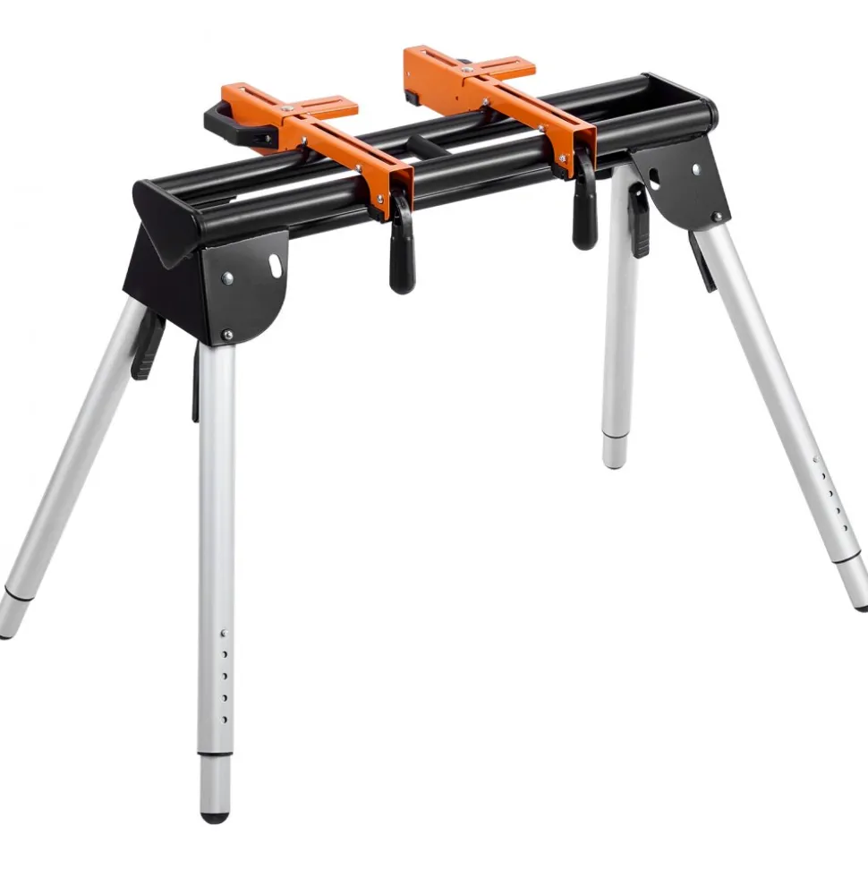 VEVOR Miter Saw Stand, 330lbs Load Capacity Steel Collapsible Stand for Miter Saw with One-piece Mounting Brackets Clamps, 29.1"-32.9" Adjustable Height, Portable Compact and Folding Miter Saw Stand