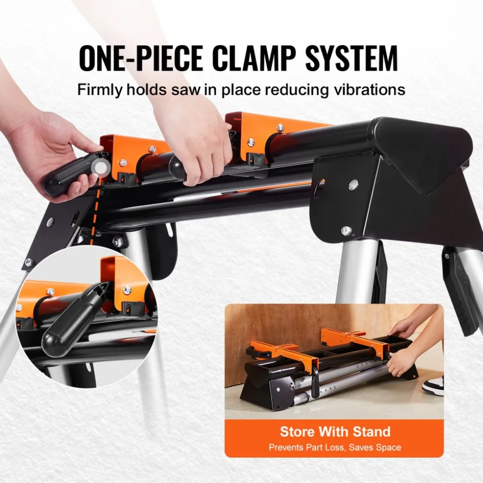 VEVOR Miter Saw Stand, 330lbs Load Capacity Steel Collapsible Stand for Miter Saw with One-piece Mounting Brackets Clamps, 29.1"-32.9" Adjustable Height, Portable Compact and Folding Miter Saw Stand