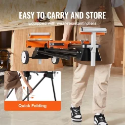VEVOR Miter Saw Stand, 550lbs Load Capacity Steel Collapsible Stand for Miter Saw with One-piece Mounting Brackets Clamps, Adjustable Height and Length, Portable Compact and Folding Miter Saw Stand