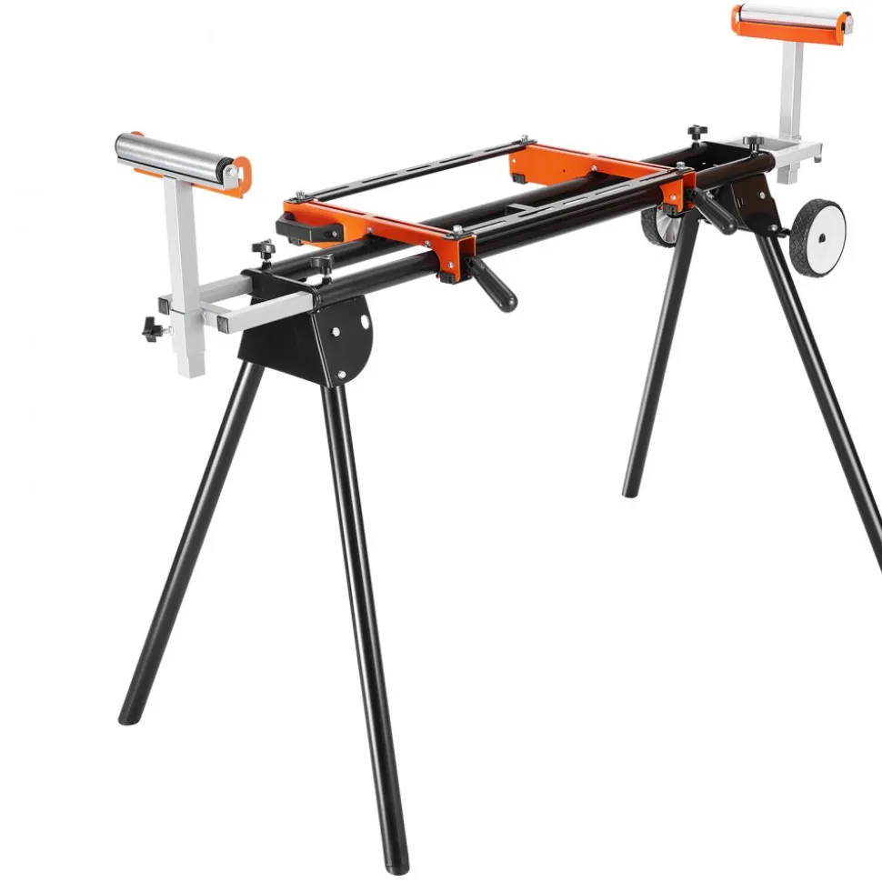 VEVOR Miter Saw Stand, 550lbs Load Capacity Steel Collapsible Stand for Miter Saw with One-piece Mounting Brackets Clamps, Adjustable Height and Length, Portable Compact and Folding Miter Saw Stand