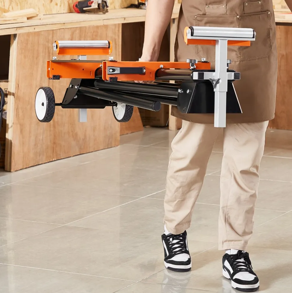 VEVOR Miter Saw Stand, 550lbs Load Capacity Steel Collapsible Stand for Miter Saw with One-piece Mounting Brackets Clamps, Adjustable Height and Length, Portable Compact and Folding Miter Saw Stand
