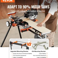 VEVOR Miter Saw Stand, 550lbs Load Capacity Steel Collapsible Stand for Miter Saw with One-piece Mounting Brackets Clamps, Adjustable Height and Length, Portable Compact and Folding Miter Saw Stand
