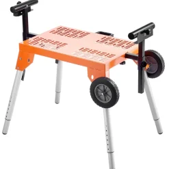 VEVOR Miter Saw Stand with Tabletop and Wheels, 330lbs Load Capacity Steel Collapsible Rolling Stand for Miter Saw, Adjustable Height and Length, Portable Compact and Folding Miter Saw Stand