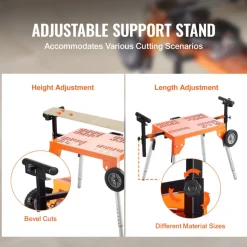 VEVOR Miter Saw Stand with Tabletop and Wheels, 330lbs Load Capacity Steel Collapsible Rolling Stand for Miter Saw, Adjustable Height and Length, Portable Compact and Folding Miter Saw Stand