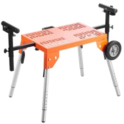 VEVOR Miter Saw Stand with Tabletop and Wheels, 330lbs Load Capacity Steel Collapsible Rolling Stand for Miter Saw, Adjustable Height and Length, Portable Compact and Folding Miter Saw Stand